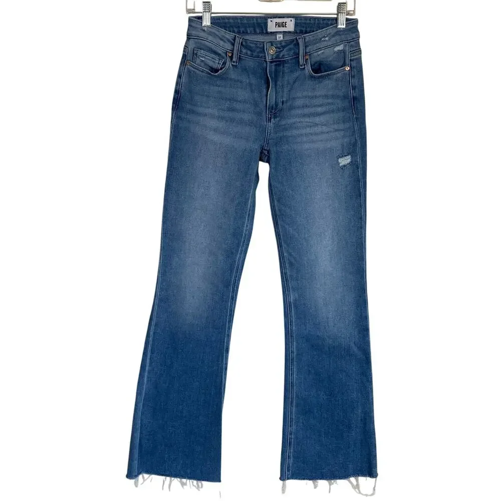 Paige Sz 27 Laurel Canyon Jeans in Nostalgia Wash Bootcut Distressed Light Wash